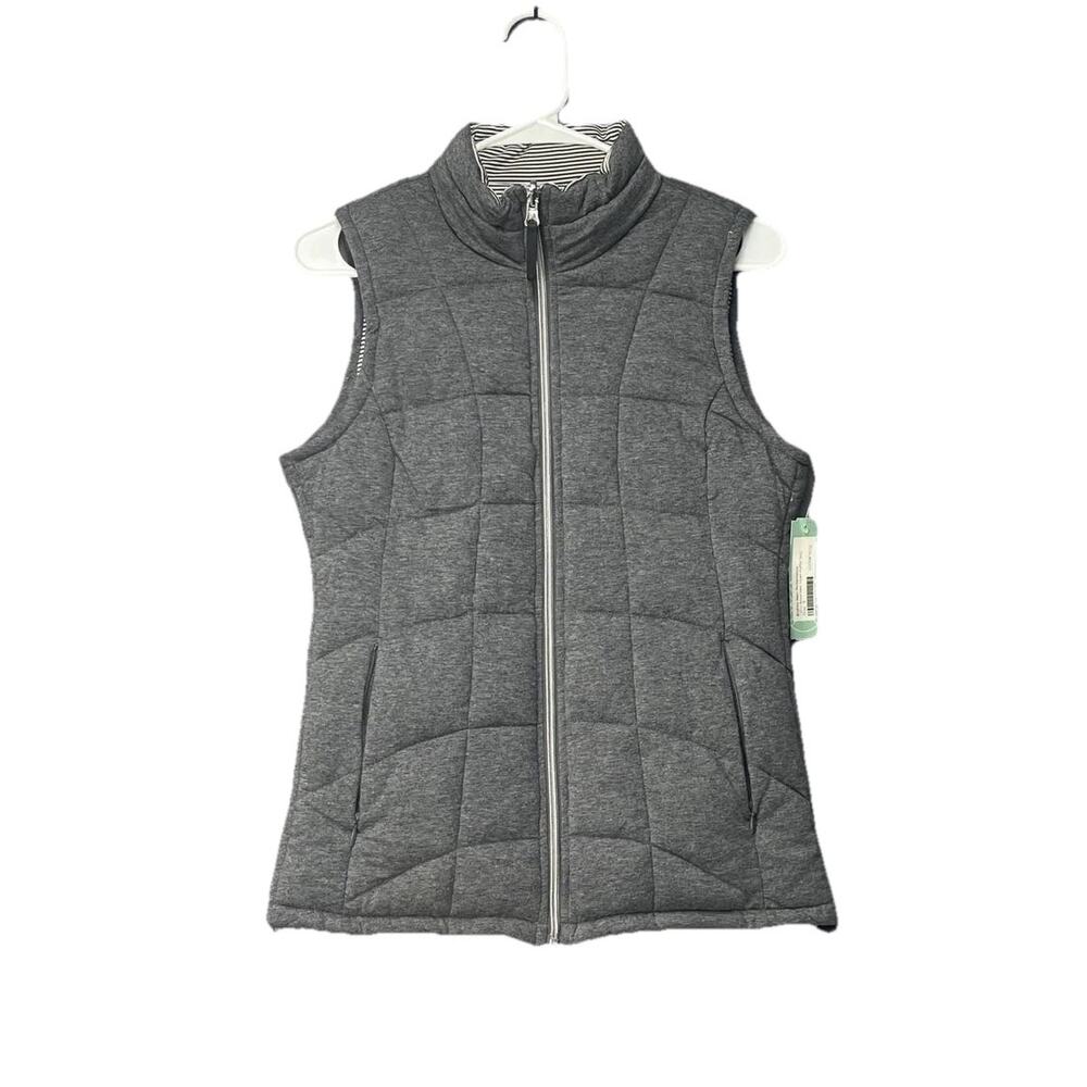 Marc New York Womens‎ Sz S Grey White Quilted Down Puffer Vest Cotton Reversible